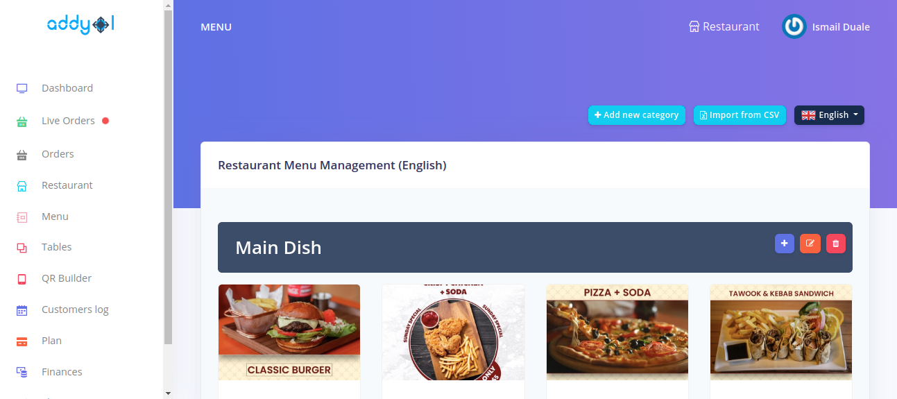 Owner Menu Edit Page